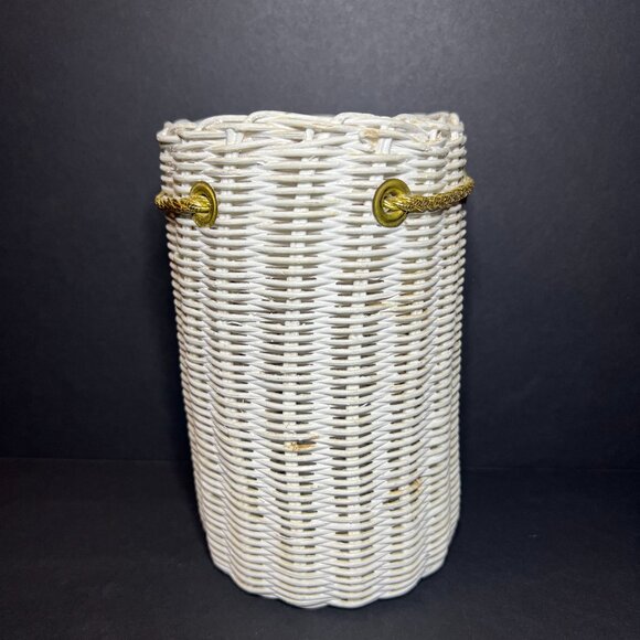 Vintage White & Gold Woven Wicker Nautical Anchor Basket Jar Canister 6.5 x 4" - Picture 4 of 7